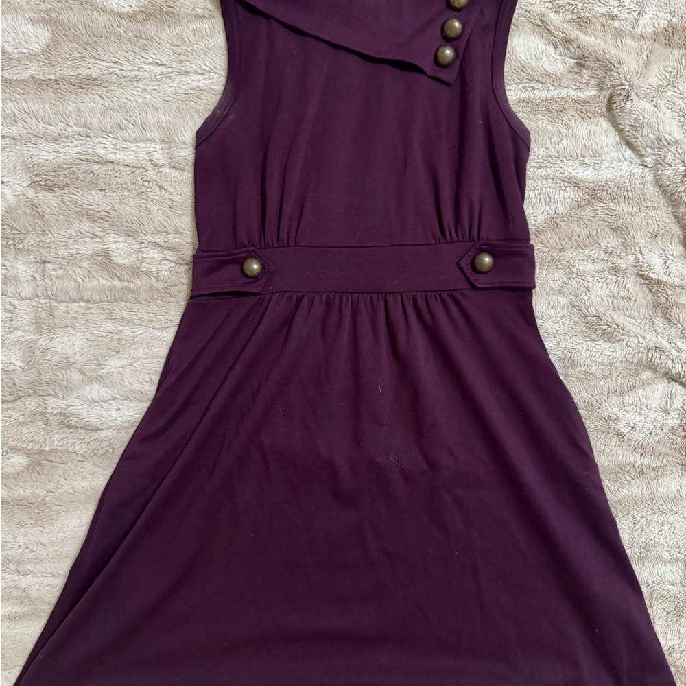 Purple Sleeveless Dress with Button Neck Accents